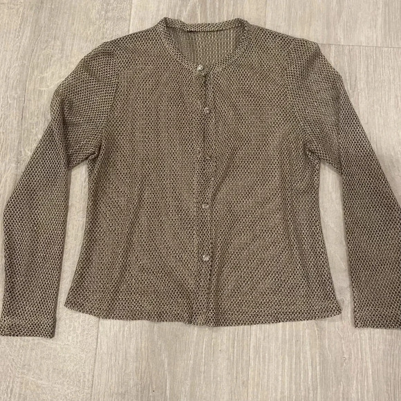 JS Collections petite tan and black vintage 90s mesh top and cardigan set. - Picture 6 of 9